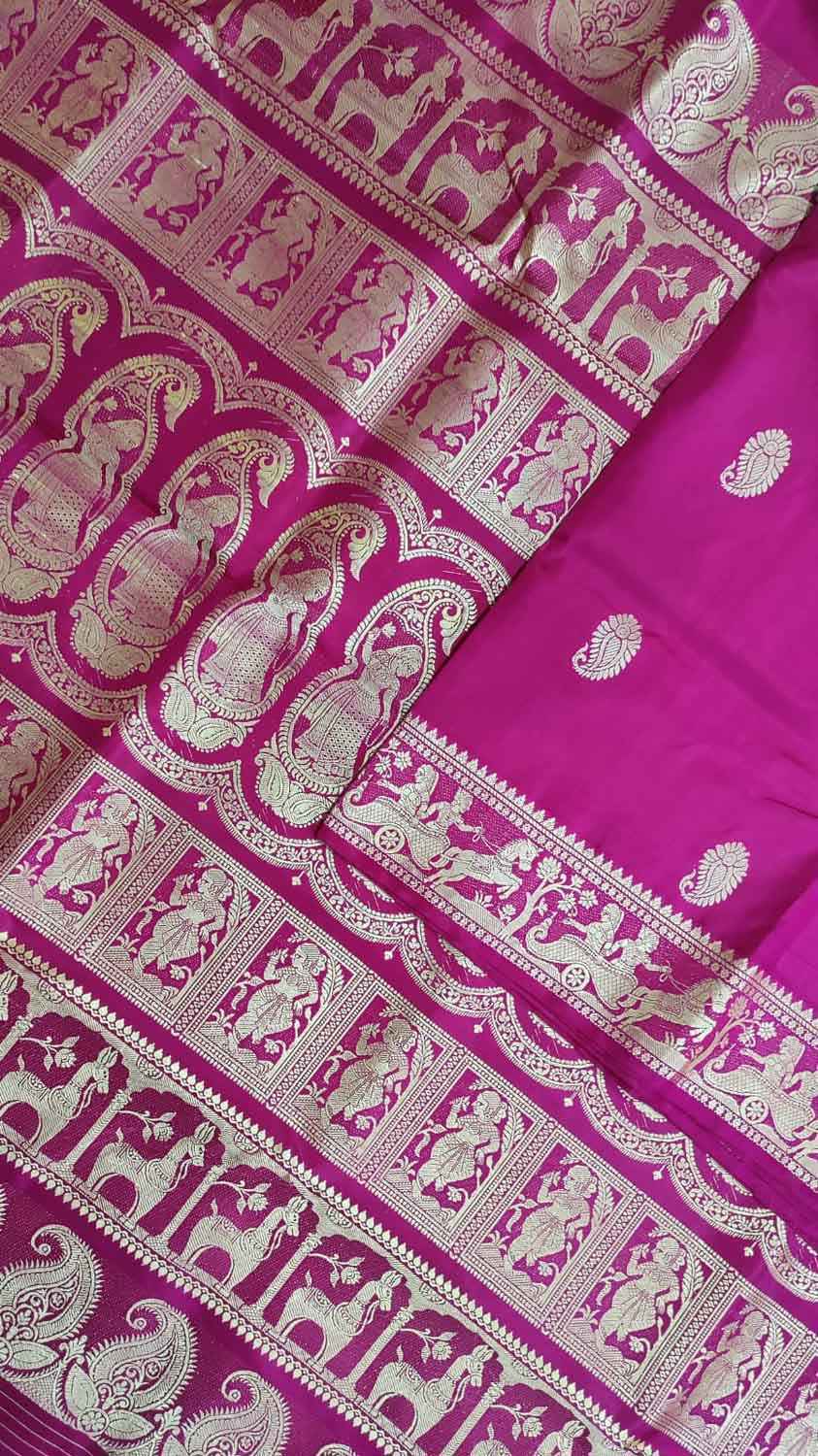 Pink Baluchari Handloom Pure Silk Saree - Luxurion World