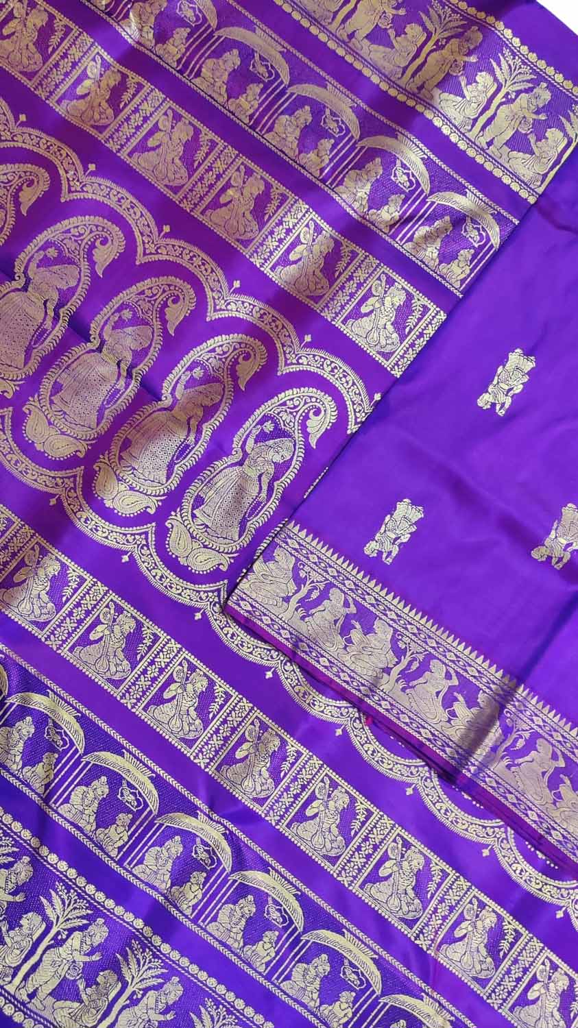 Purple Baluchari Handloom Pure Silk Saree - Luxurion World