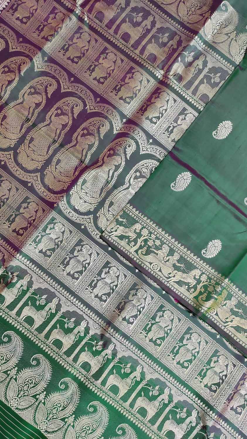 Green Baluchari Handloom Pure Silk Saree - Luxurion World