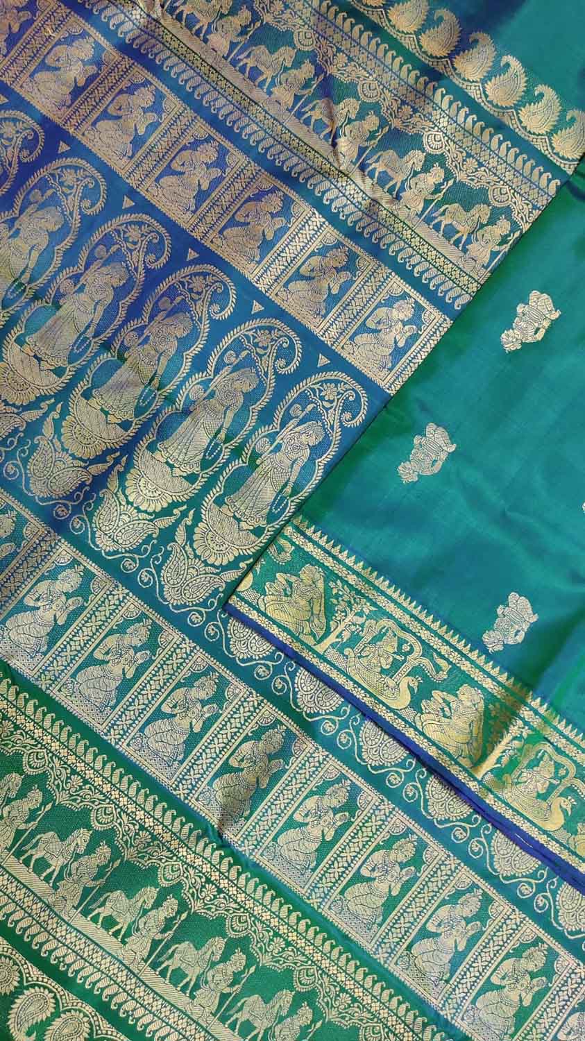 Green Baluchari Handloom Pure Silk Saree - Luxurion World