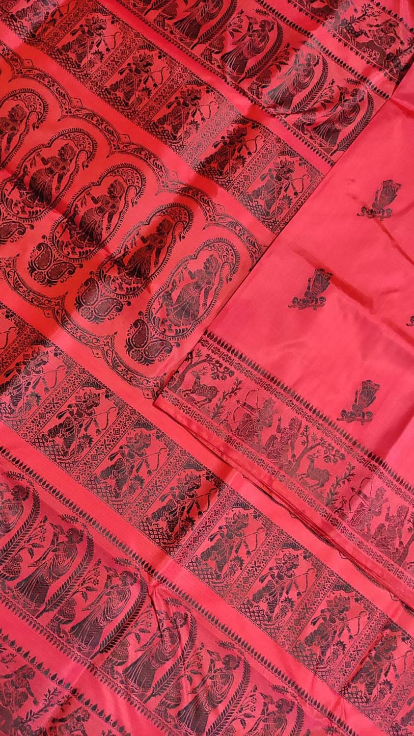 Red Baluchari Handloom Pure Silk Saree - Luxurion World