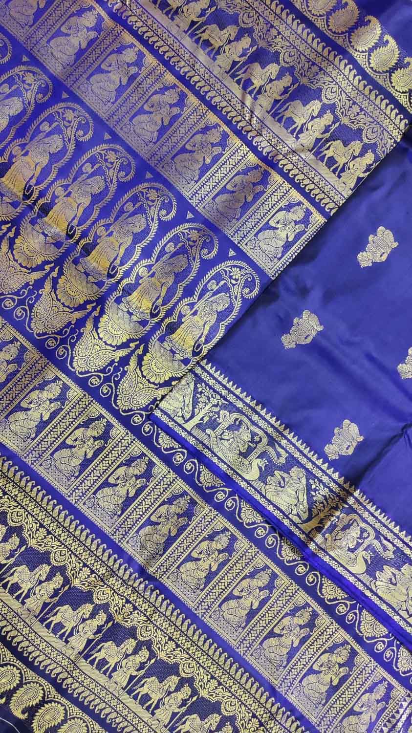 Blue Baluchari Handloom Pure Silk Saree - Luxurion World