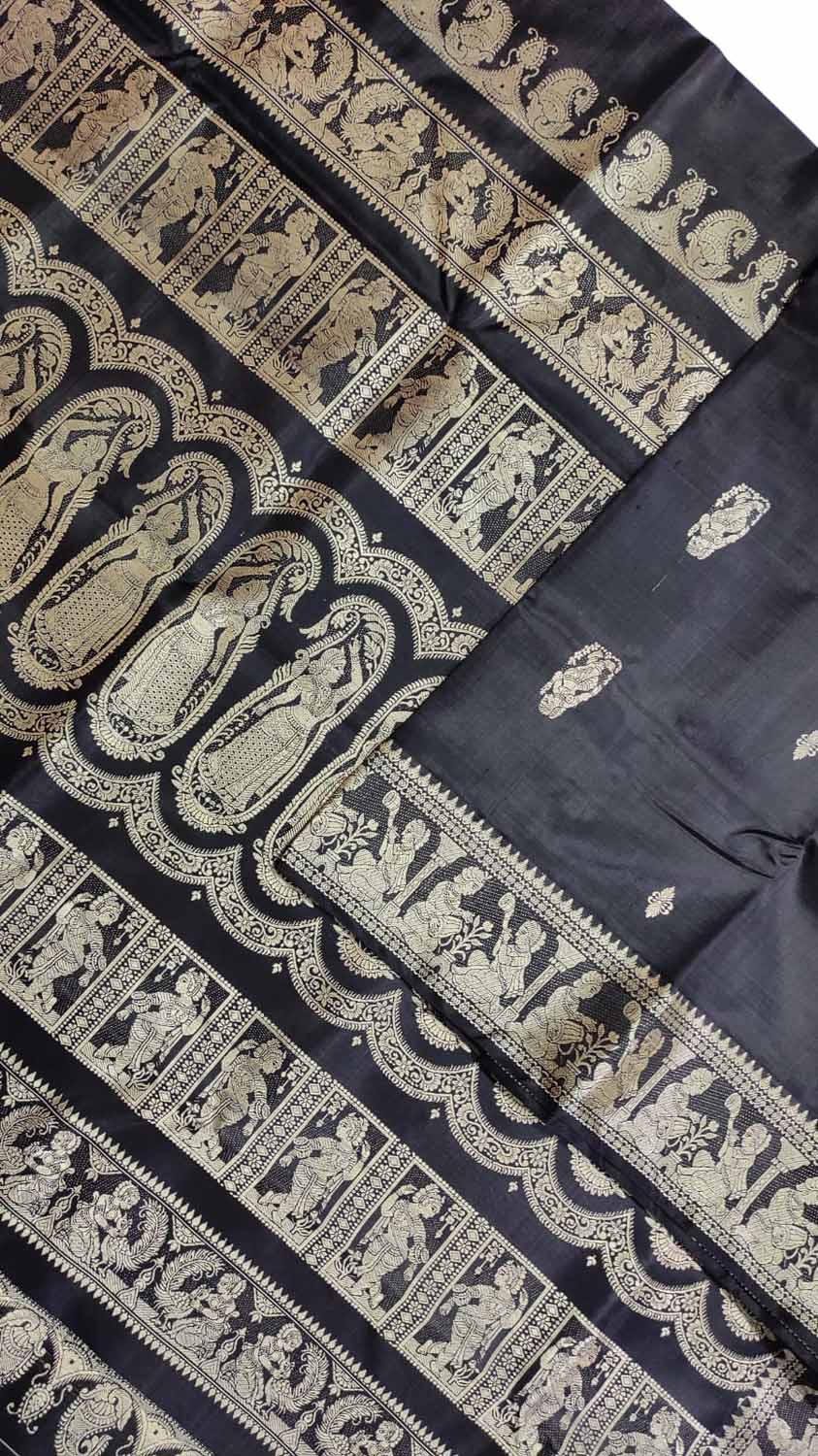 Black Baluchari Handloom Pure Silk Saree - Luxurion World