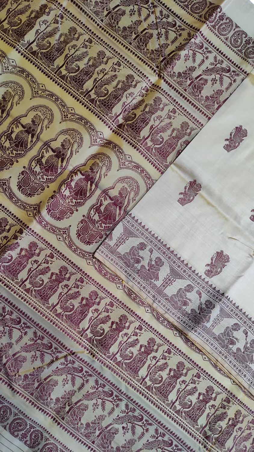 Pastel Baluchari Handloom Pure Silk Saree - Luxurion World