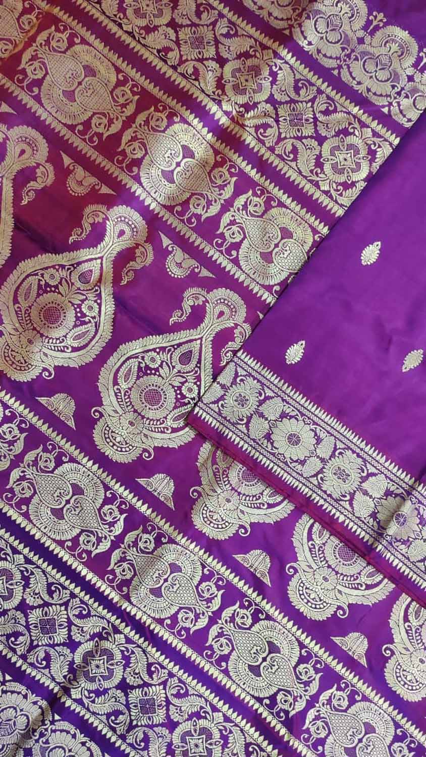 Purple Baluchari Handloom Pure Silk Saree - Luxurion World