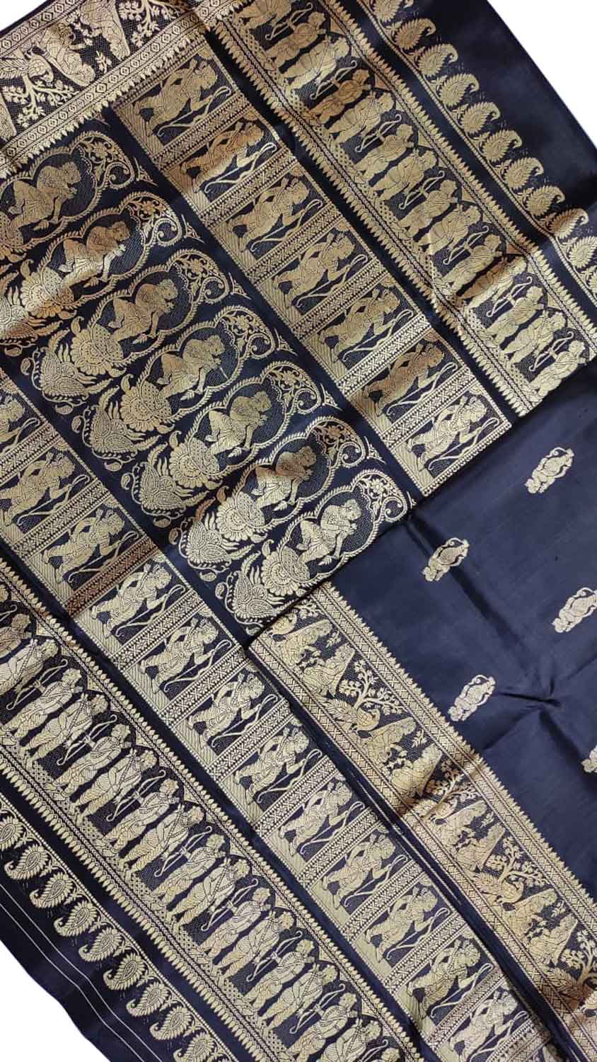 Black Baluchari Handloom Pure Silk Saree - Luxurion World