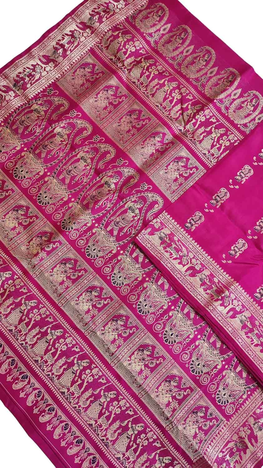 Pink Baluchari Handloom Pure Silk Saree - Luxurion World