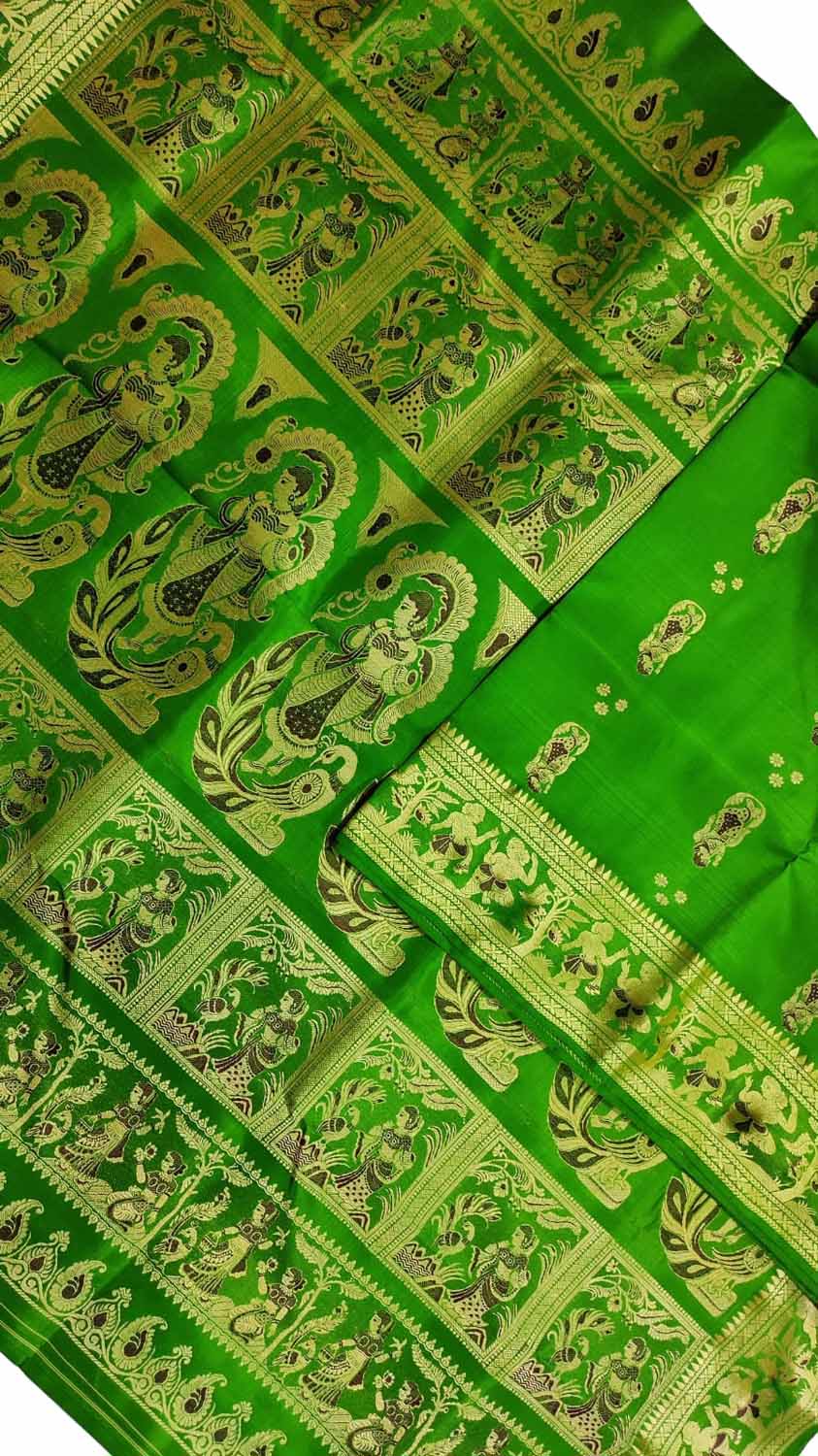 Green Baluchari Handloom Pure Silk Saree - Luxurion World