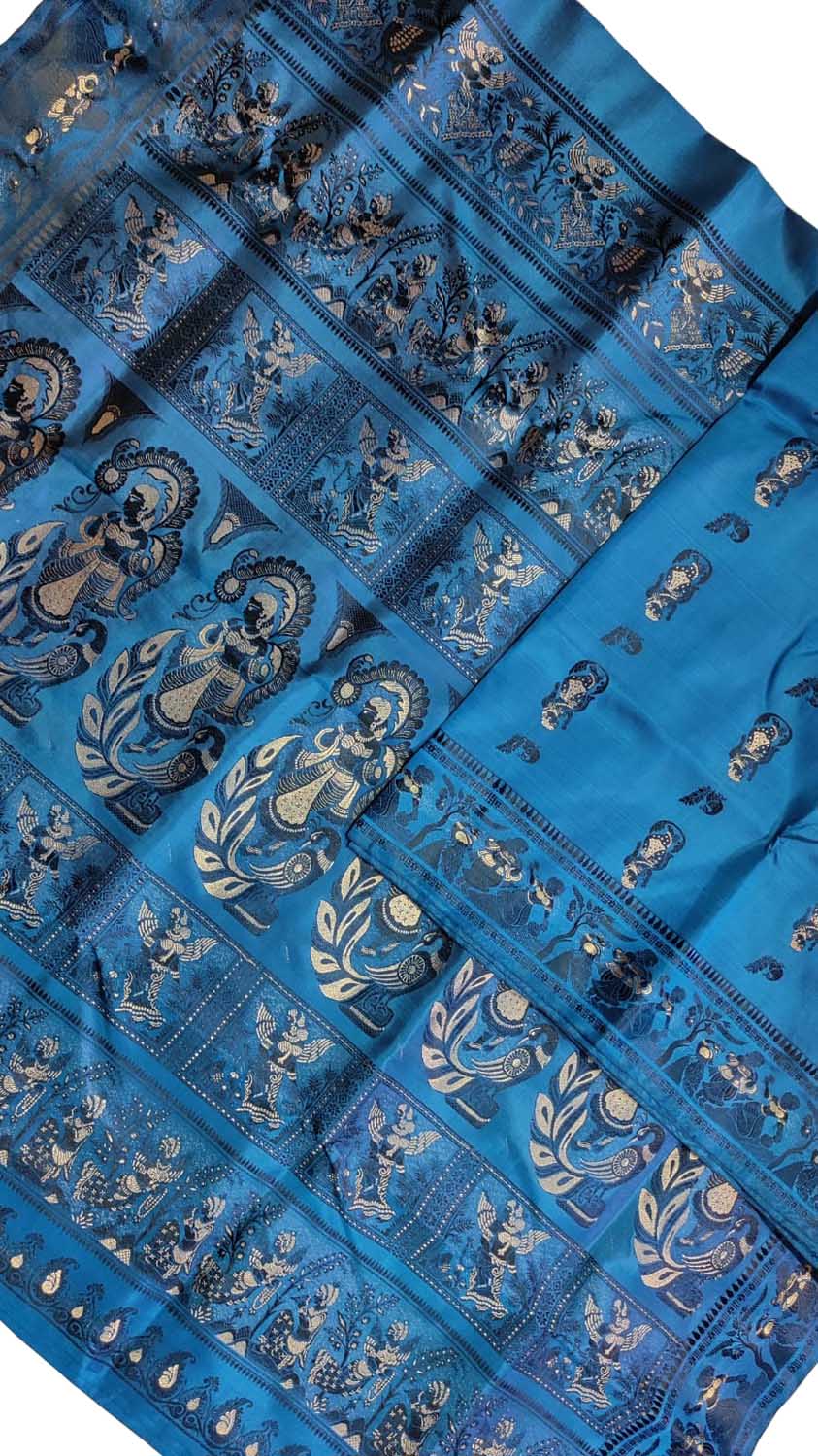 Blue Baluchari Handloom Pure Silk Saree - Luxurion World