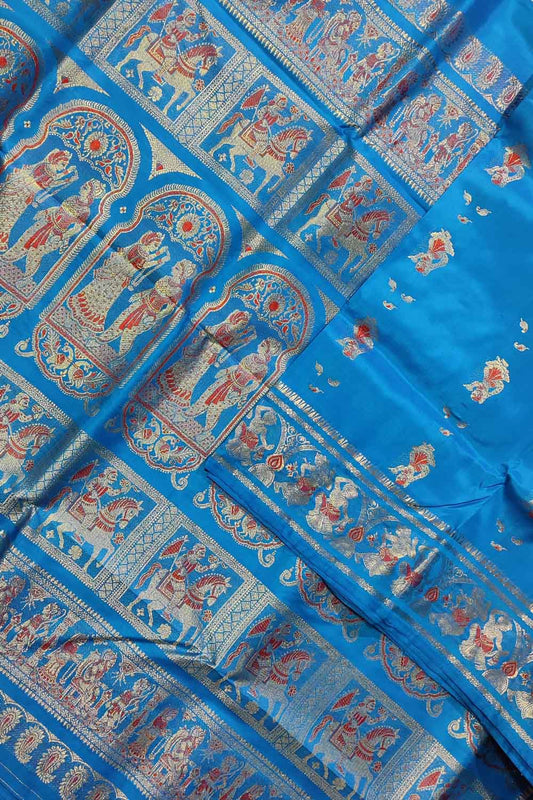 Elegant Blue Handloom Swarnachari Pure Silk Saree