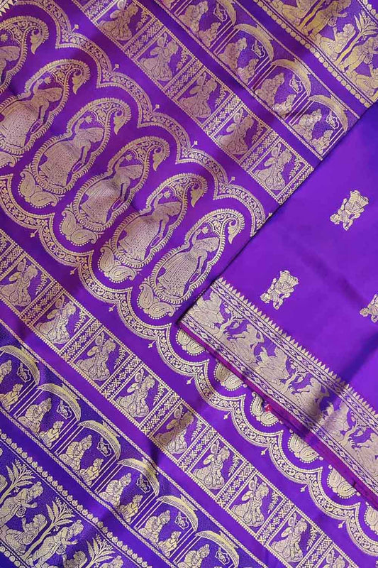 Elegant Purple Handloom Swarnachari Silk Saree: A Timeless Classic - Luxurion World