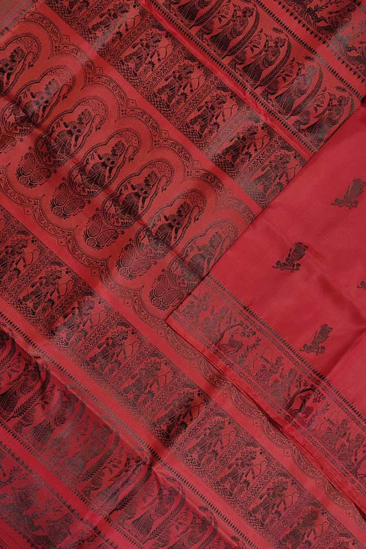 Elegant Red Handloom Swarnachari Pure Silk Saree