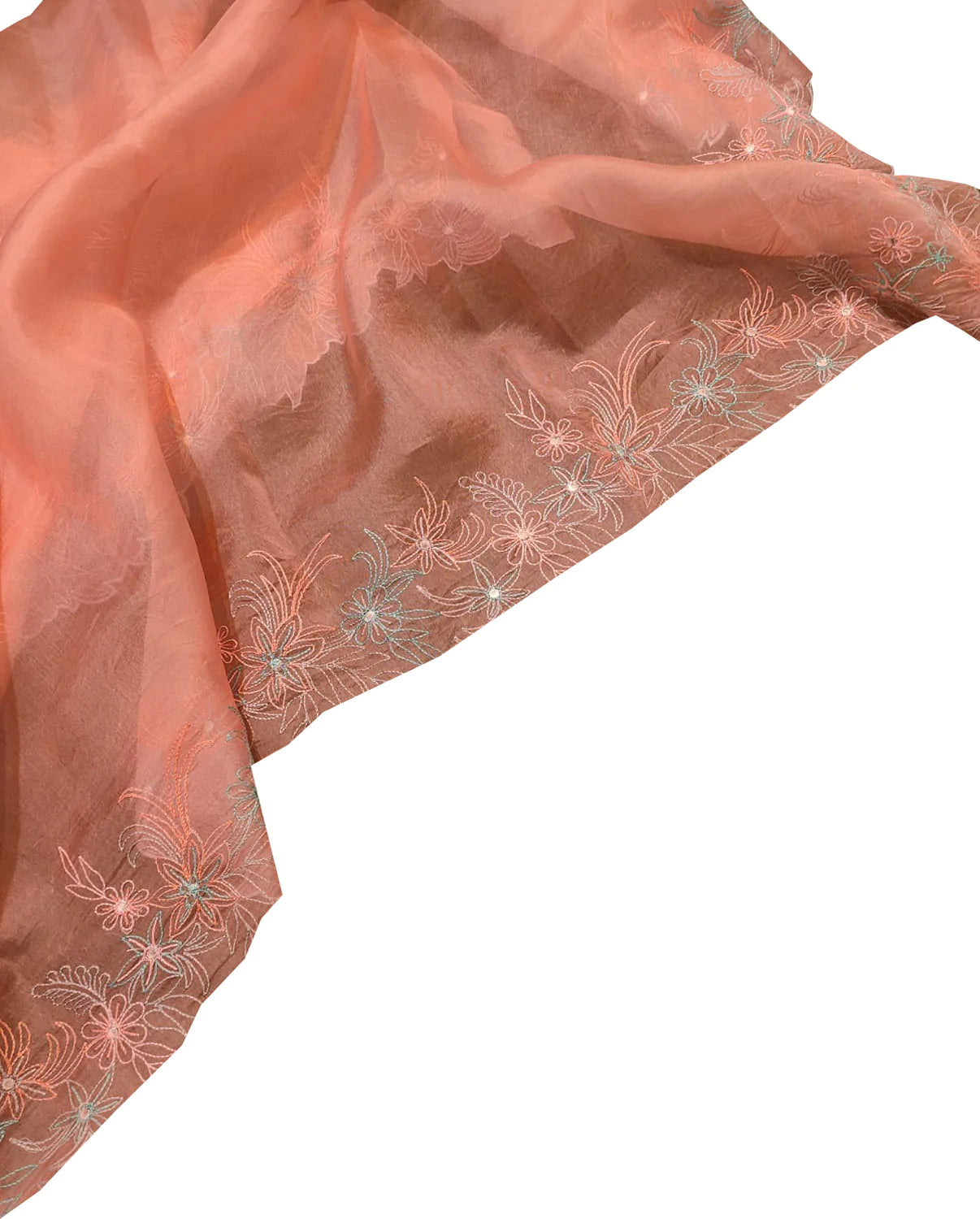 Orange Embroidered Pure Organza Silk Scallop Border Saree - Luxurion World