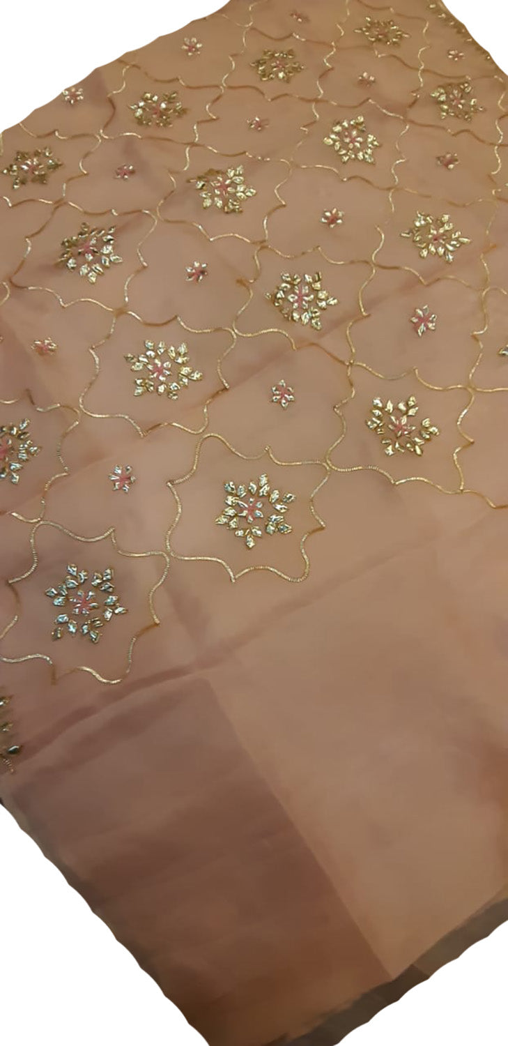 Orange Embroidered Trendy Organza Gota Work Saree - Luxurion World