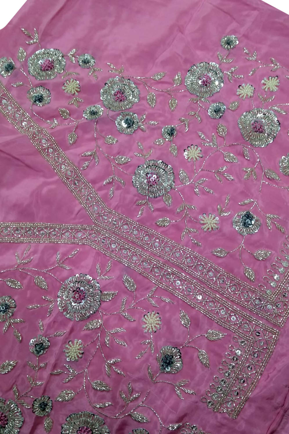 Pink Trendy Cutdana Hand Embroidered Pure Organza Silk Saree With Beads And Sequins Work - Luxurion World