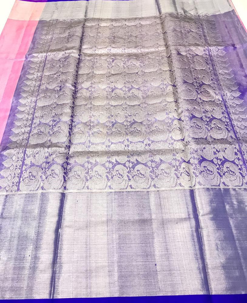 Pink Handloom Venkatgiri Tissue Silk Saree - Luxurion World