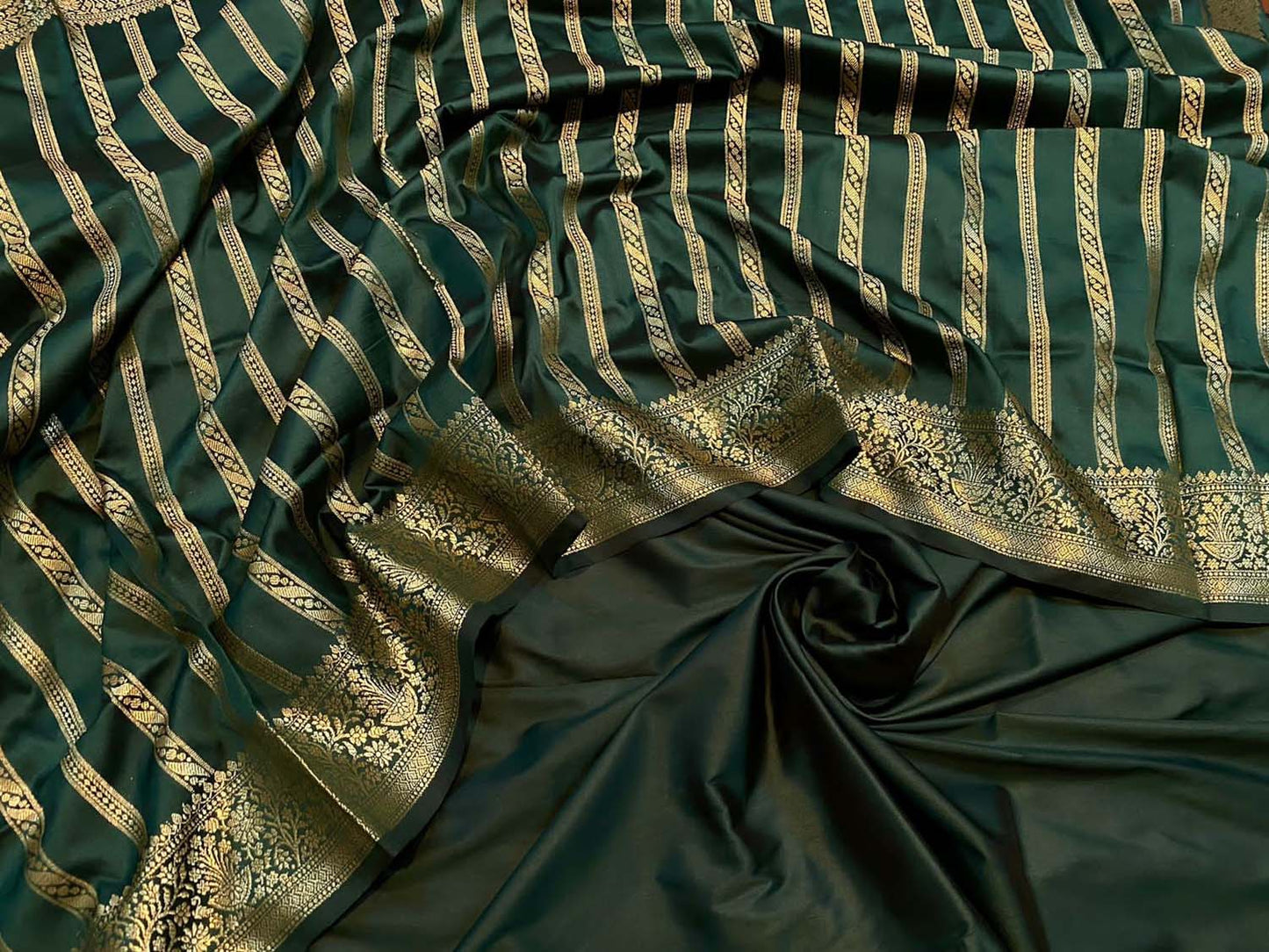 Green Banarasi Silk Unstitched Three Piece Suit Set - Luxurion World