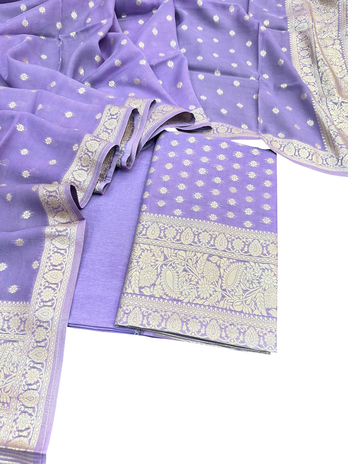 Purple Banarasi Georgette Three Piece Unstitched Suit Set - Luxurion World