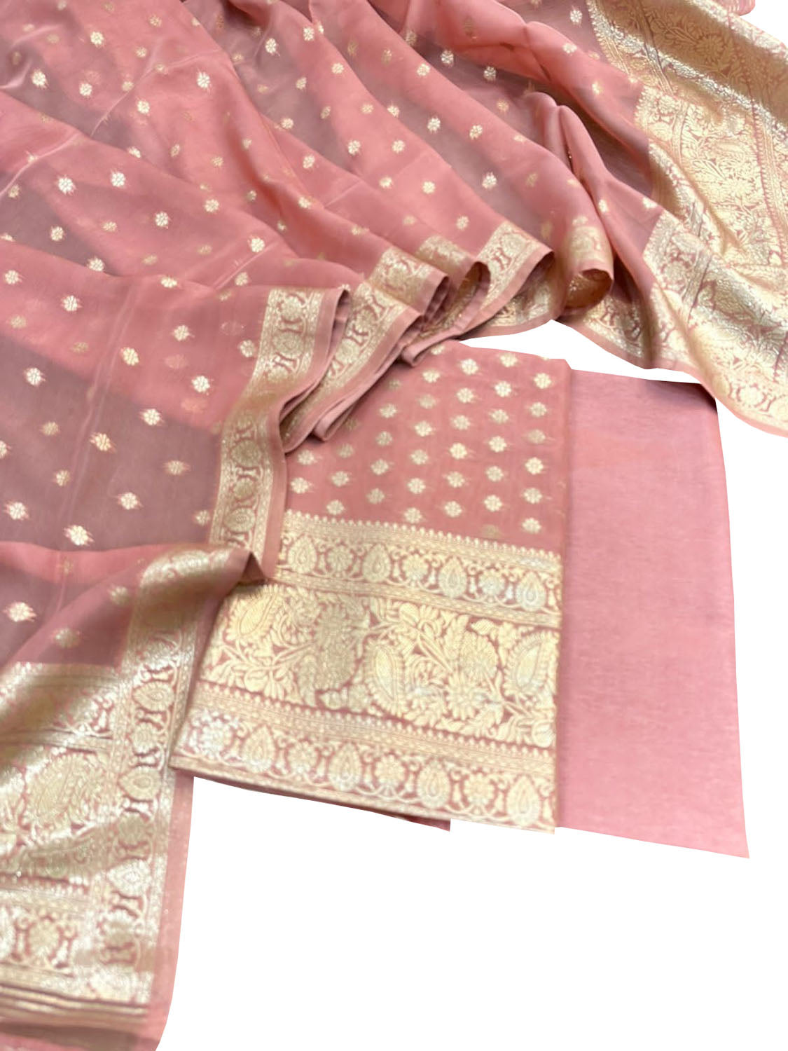 Pink Banarasi Georgette Three Piece Unstitched Suit Set - Luxurion World