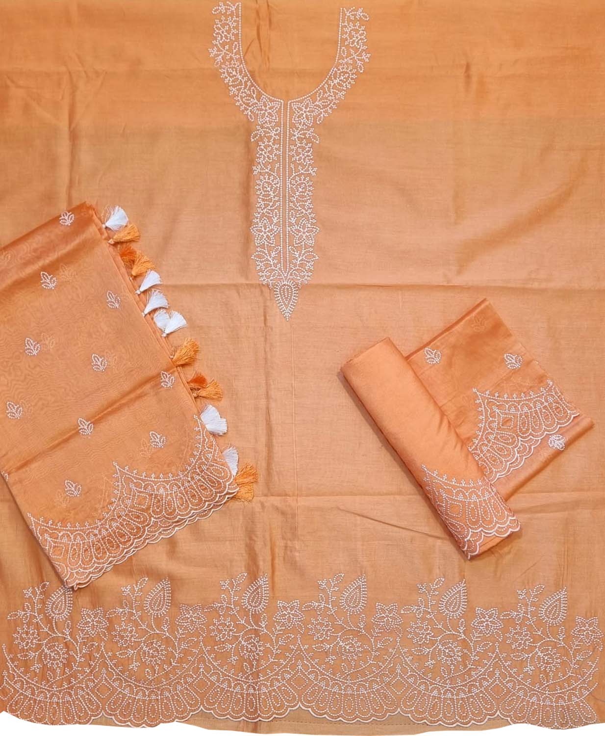 Shop Orange Banarasi Embroidered Chanderi Silk Suit Set Online - Luxurion World