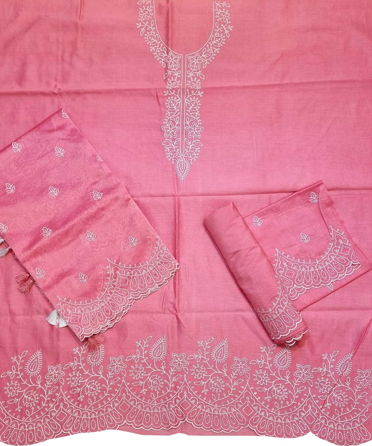 Shop Pink Banarasi Embroidered Chanderi Silk Suit Set - Unstitched - Luxurion World