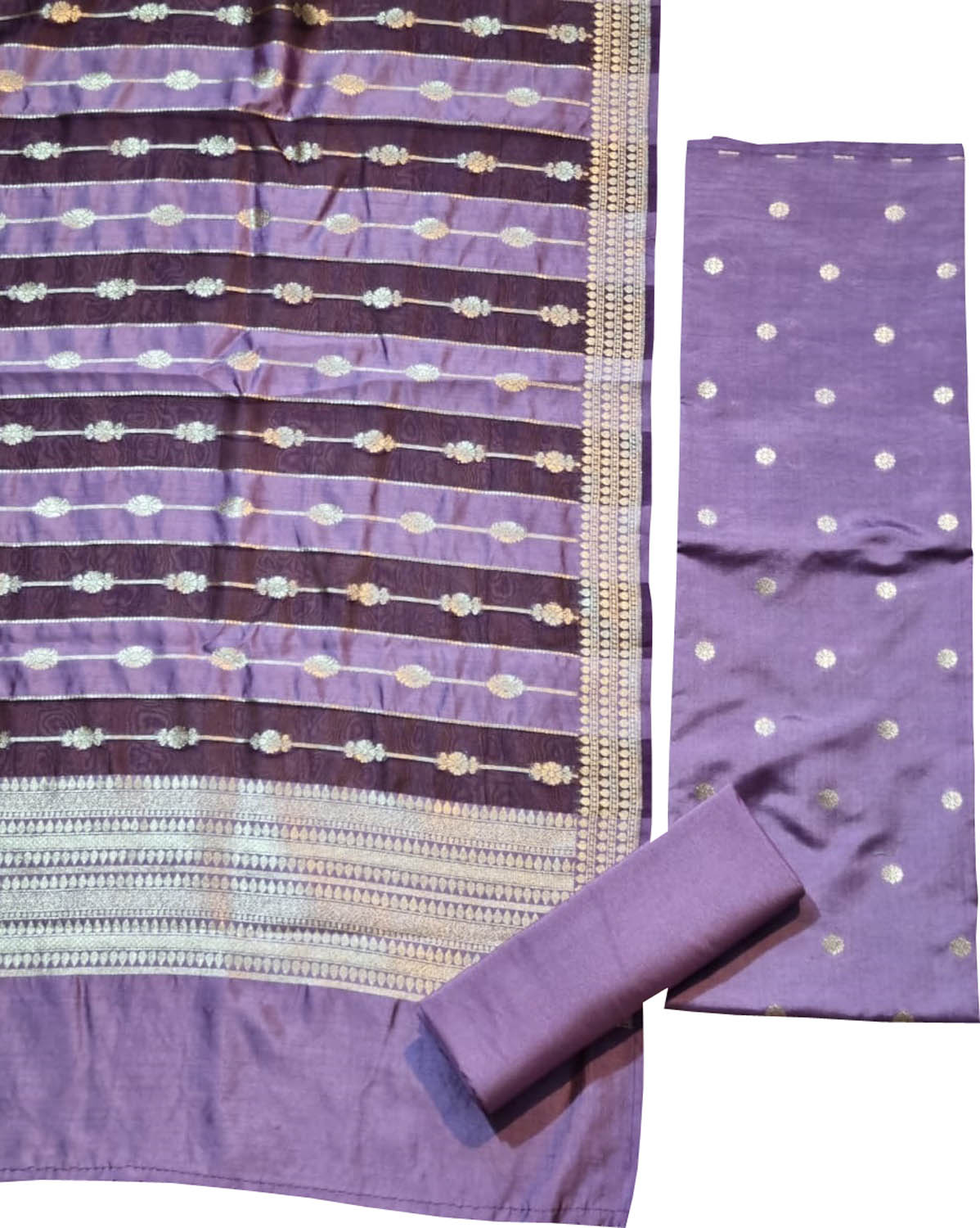 Purple Banarasi Chiniya Silk Three Piece Unstitched Suit Set - Luxurion World