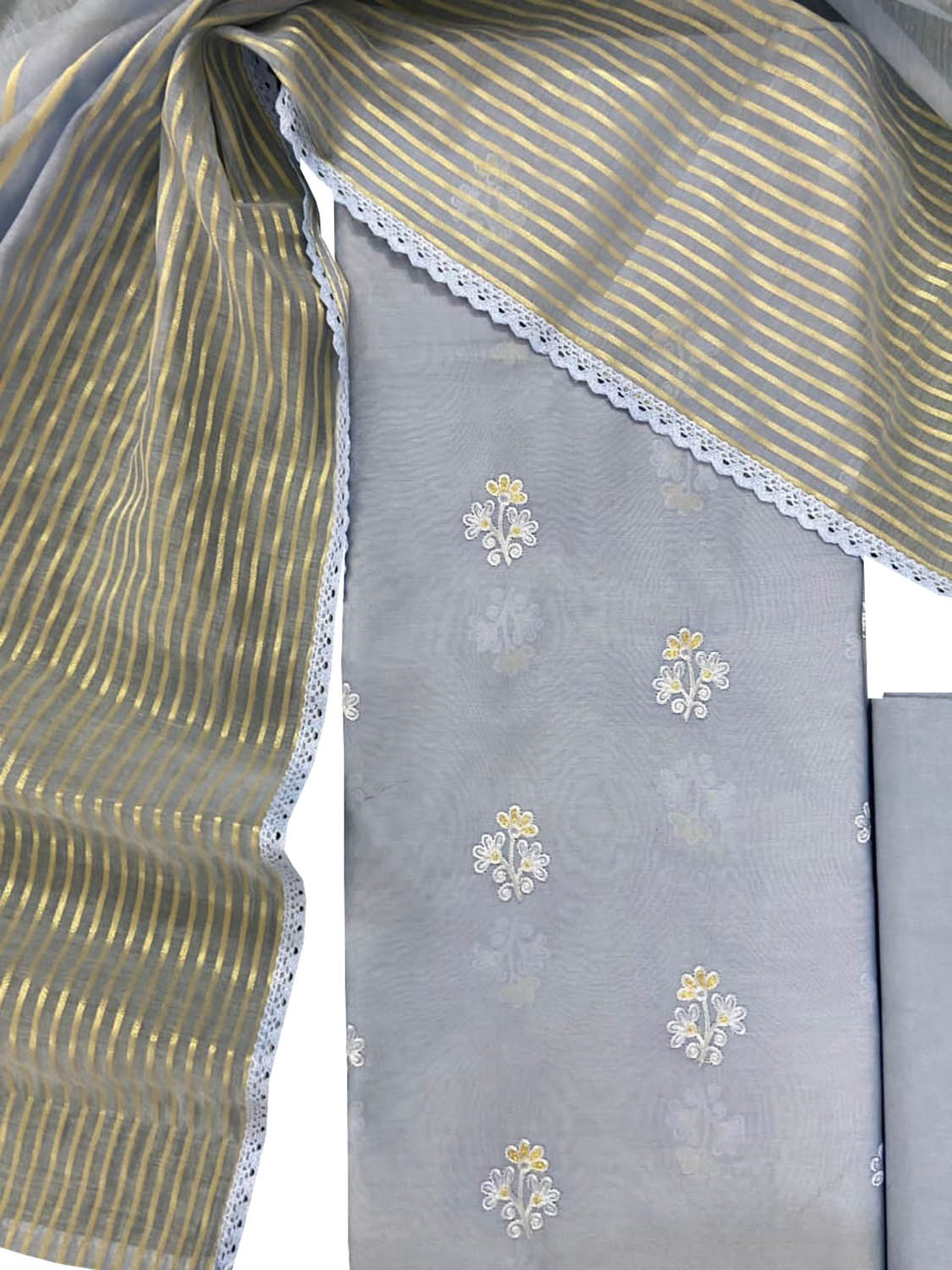 Pastel Banarasi Chanderi Silk Three Piece Unstitched Suit Set - Luxurion World