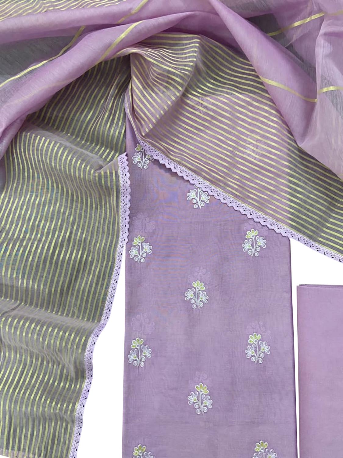 Purple Banarasi Chanderi Silk Three Piece Unstitched Suit Set - Luxurion World
