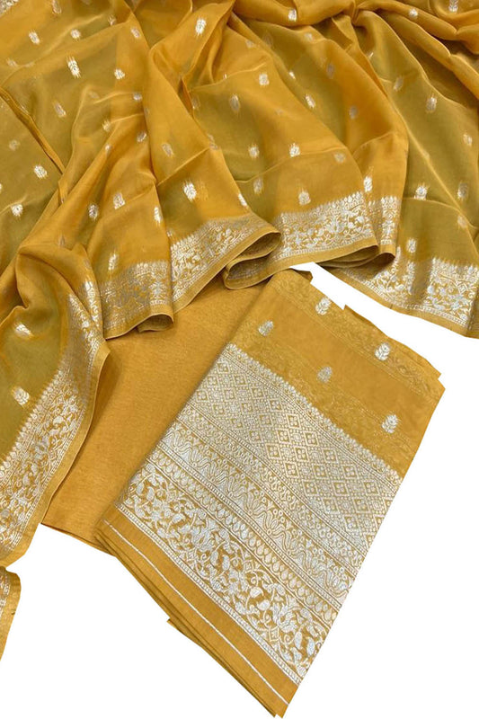 Yellow Banarasi Georgette 3-Piece Unstitched Suit Set