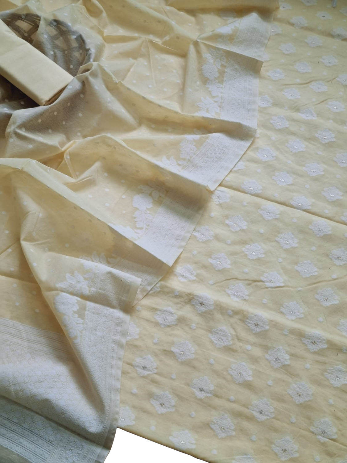 Pastel Banarasi Chanderi Silk Three Piece Unstitched Suit Set - Luxurion World