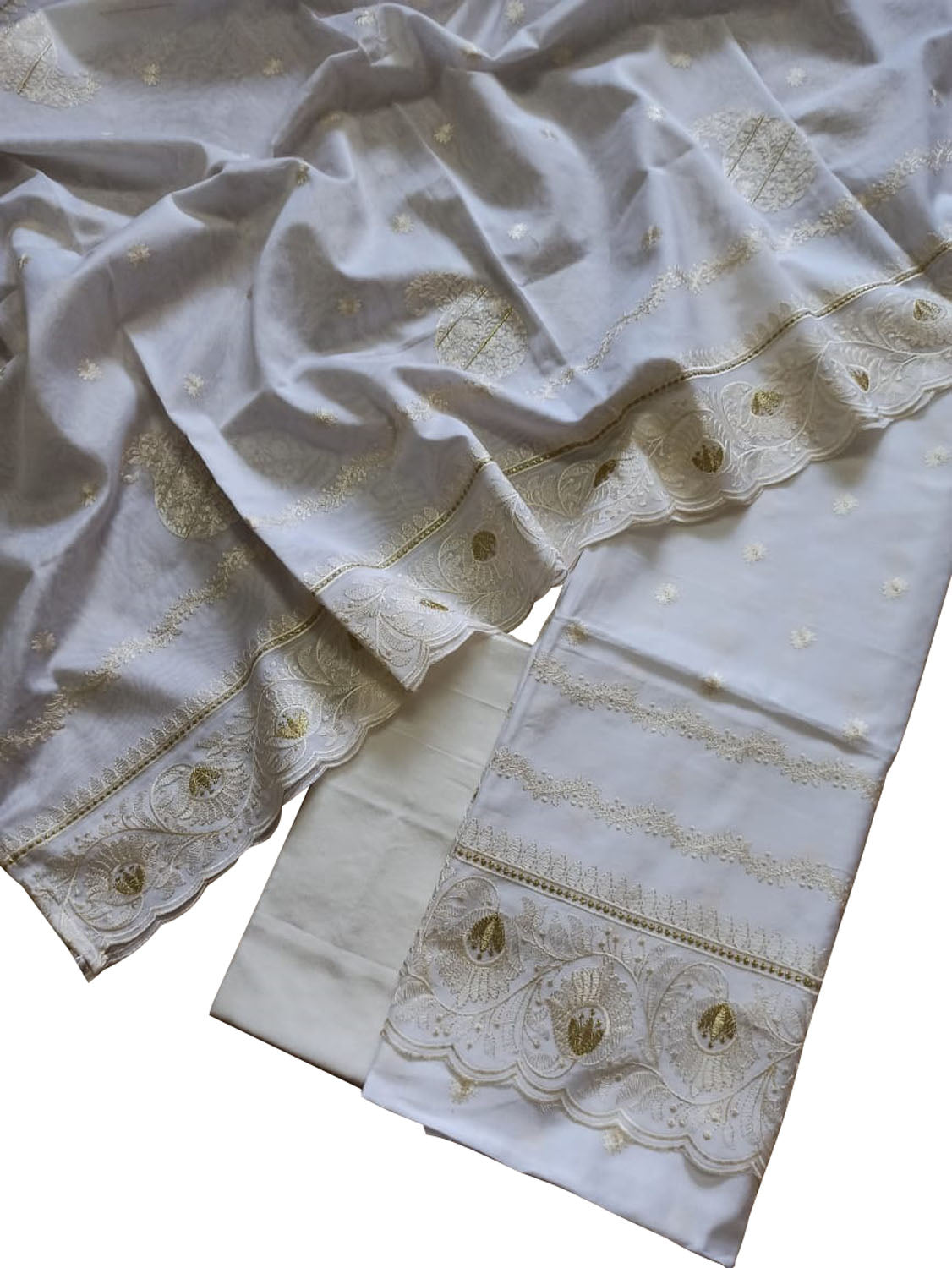 Off White Banarasi Pure Chanderi Silk Embroidered Suit Set - Luxurion World