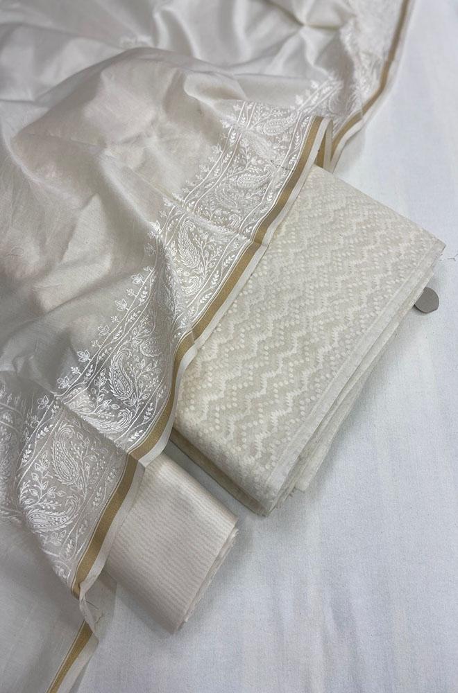 Dyeable Banarasi Cotton Three Piece Unstitched Suit Set - Luxurion World