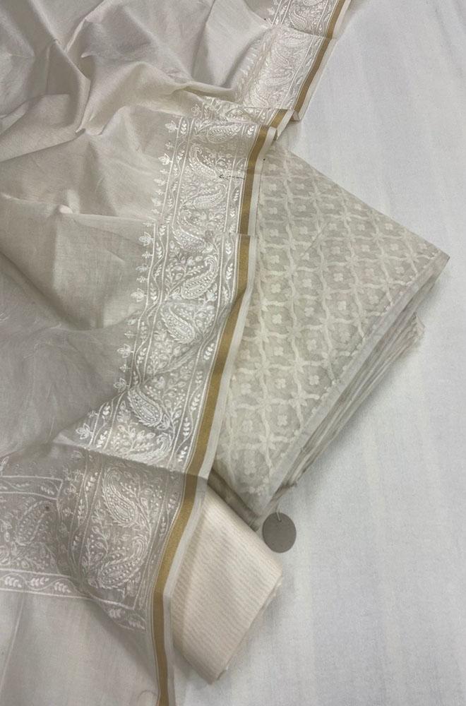 Dyeable Banarasi Cotton Three Piece Unstitched Suit Set - Luxurion World