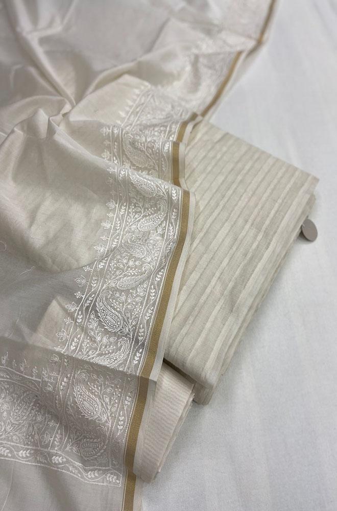 Dyeable Banarasi Cotton Three Piece Unstitched Suit Set - Luxurion World