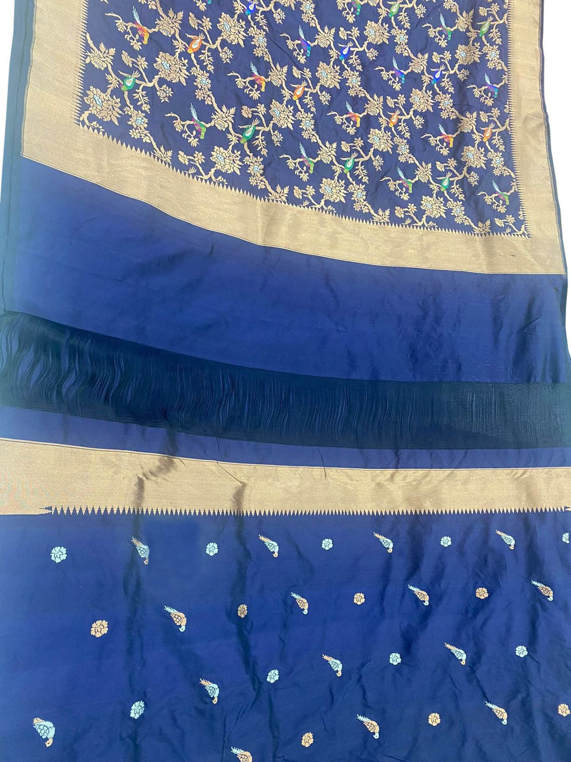 Stunning Blue Handloom Banarasi Katan Silk Suit Set - Unstitched - Luxurion World