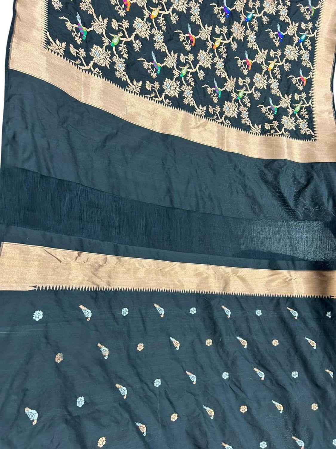 Stunning Black Handloom Banarasi Katan Silk Suit Set - Unstitched - Luxurion World