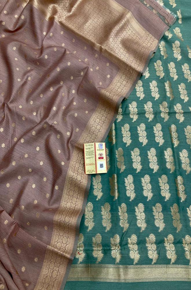 Brown And Green Banarasi Moonga Silk Three Piece Unstitched Suit Set - Luxurion World