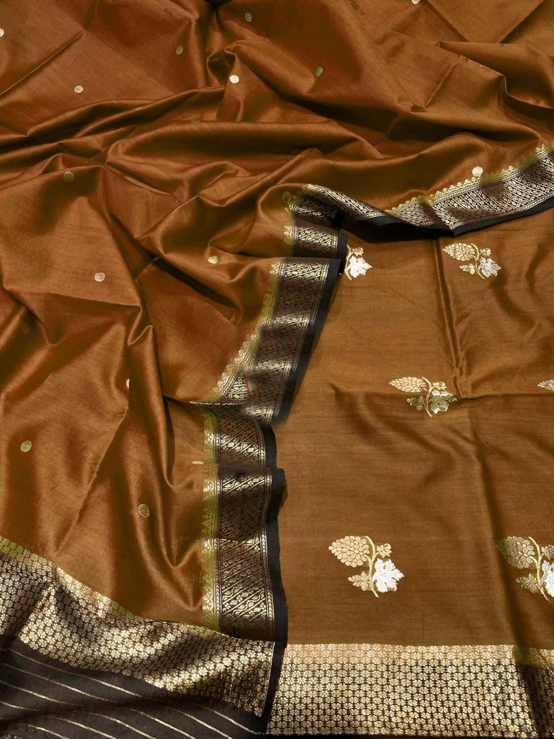 Brown Banarasi Handloom Pure Chiniya Silk Kadwa Weaved Suit - Luxurion World