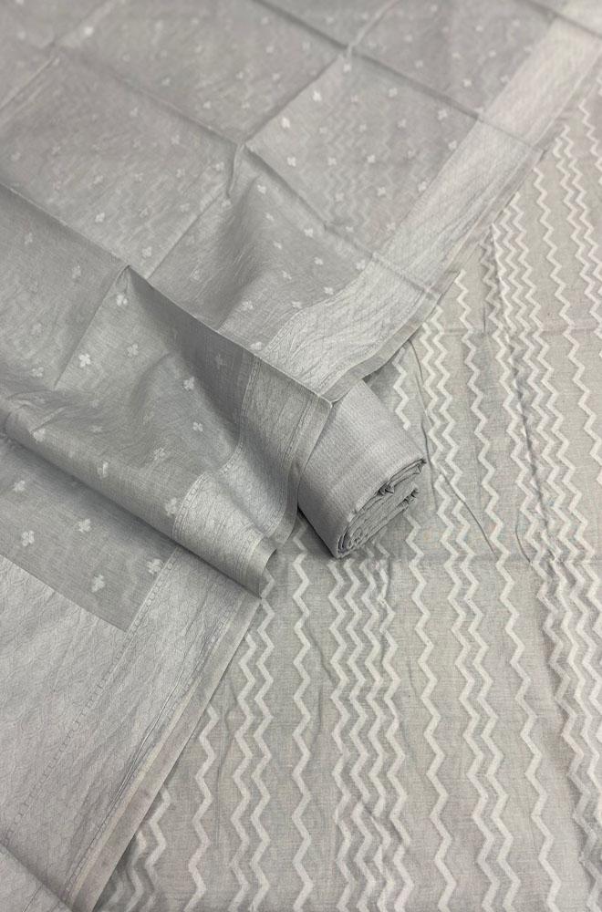 Grey Banarasi Cotton Three Piece Unstitched Suit Set - Luxurion World