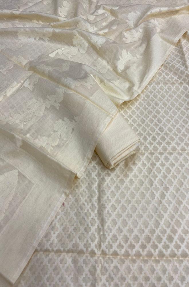 Dyeable Banarasi Cotton Three Piece Unstitched Suit Set - Luxurion World