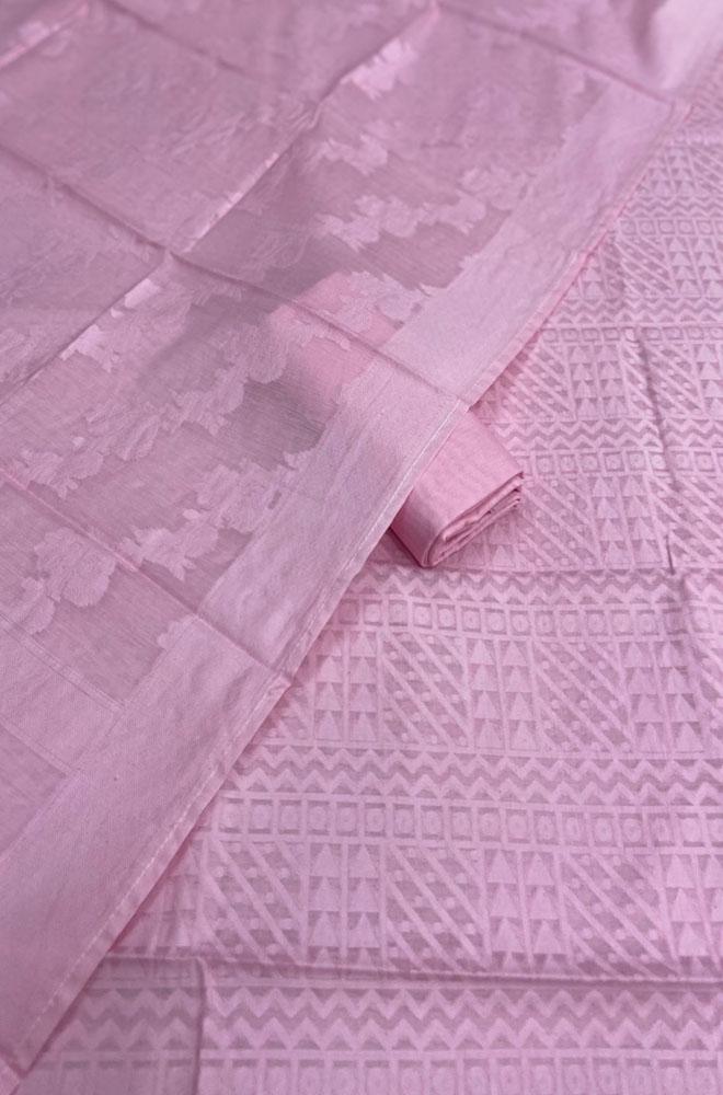 Pink Banarasi Cotton Three Piece Unstitched Suit Set - Luxurion World