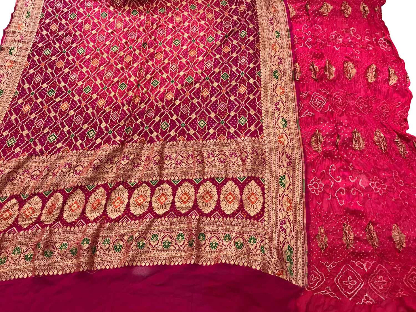 Pink Banarasi Bandhani Pure Georgette Three Piece Unstitched Suit Set - Luxurion World