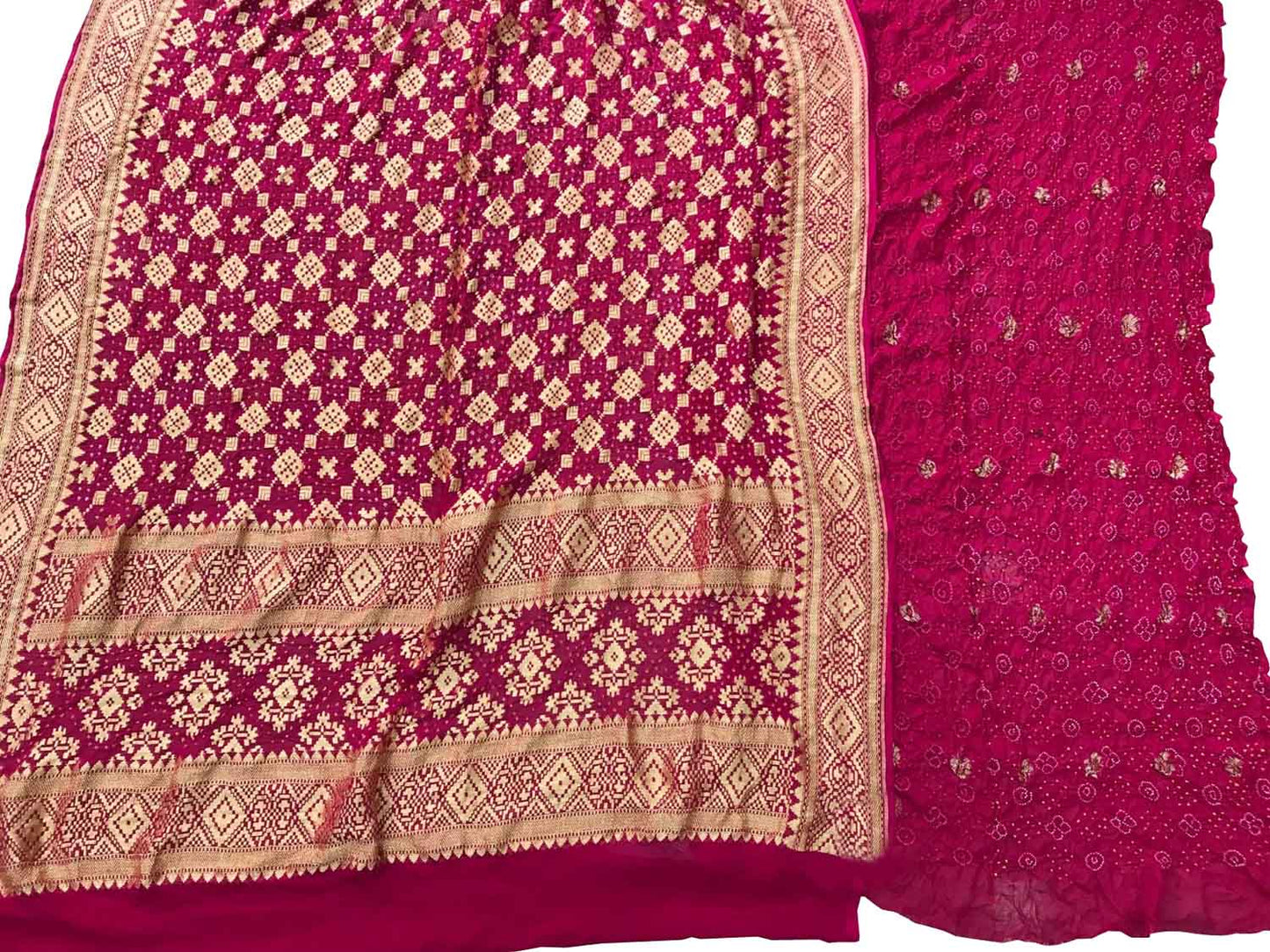 Pink Banarasi Bandhani Pure Georgette Three Piece Unstitched Suit Set - Luxurion World