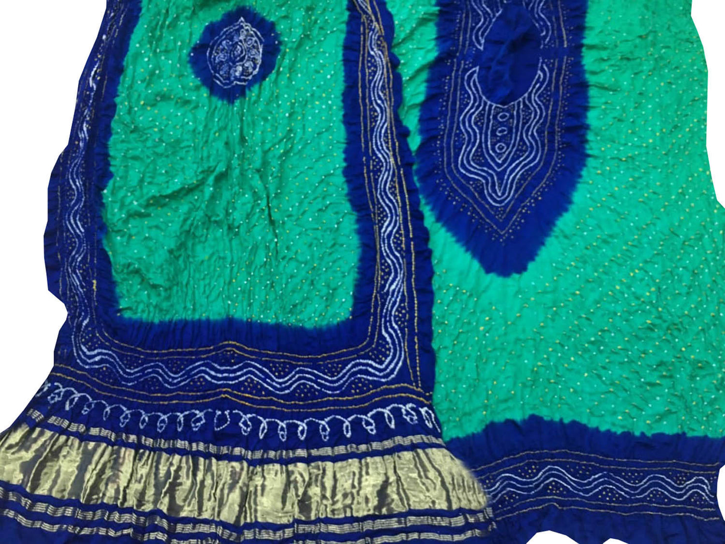 Blue Bandhani Gajji Silk Three Piece Unstitched Suit Set - Luxurion World