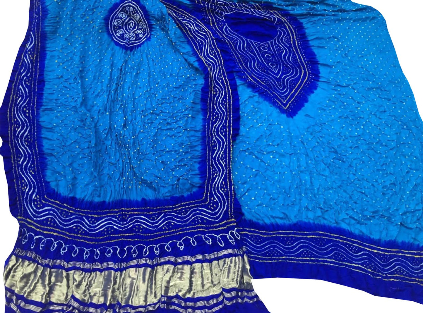 Blue Bandhani Gajji Silk Three Piece Unstitched Suit Set - Luxurion World