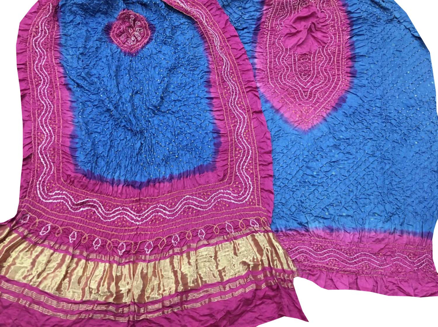 Blue Bandhani Gajji Silk Three Piece Unstitched Suit Set - Luxurion World