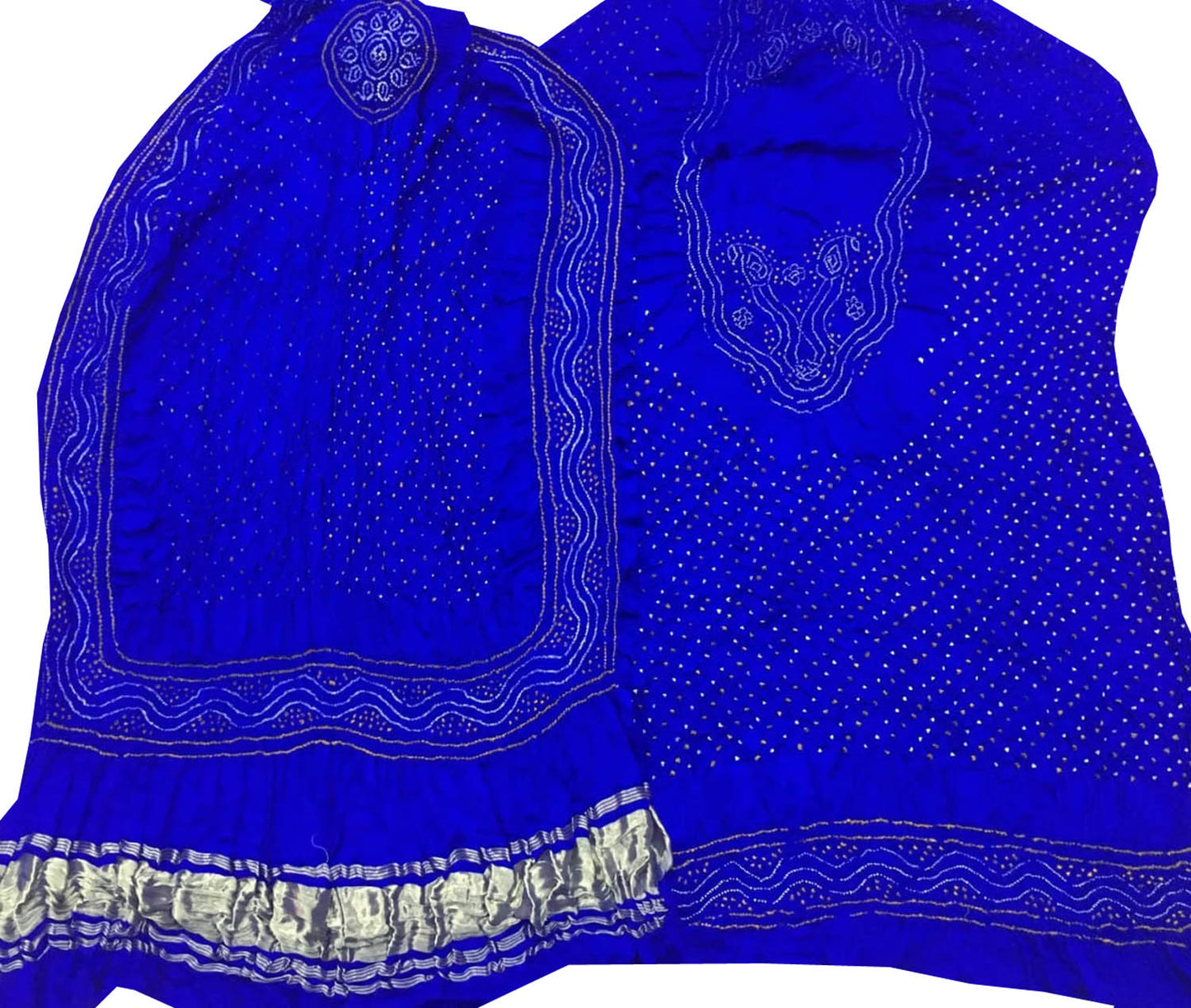Blue Bandhani Gajji Silk Three Piece Unstitched Suit Set - Luxurion World