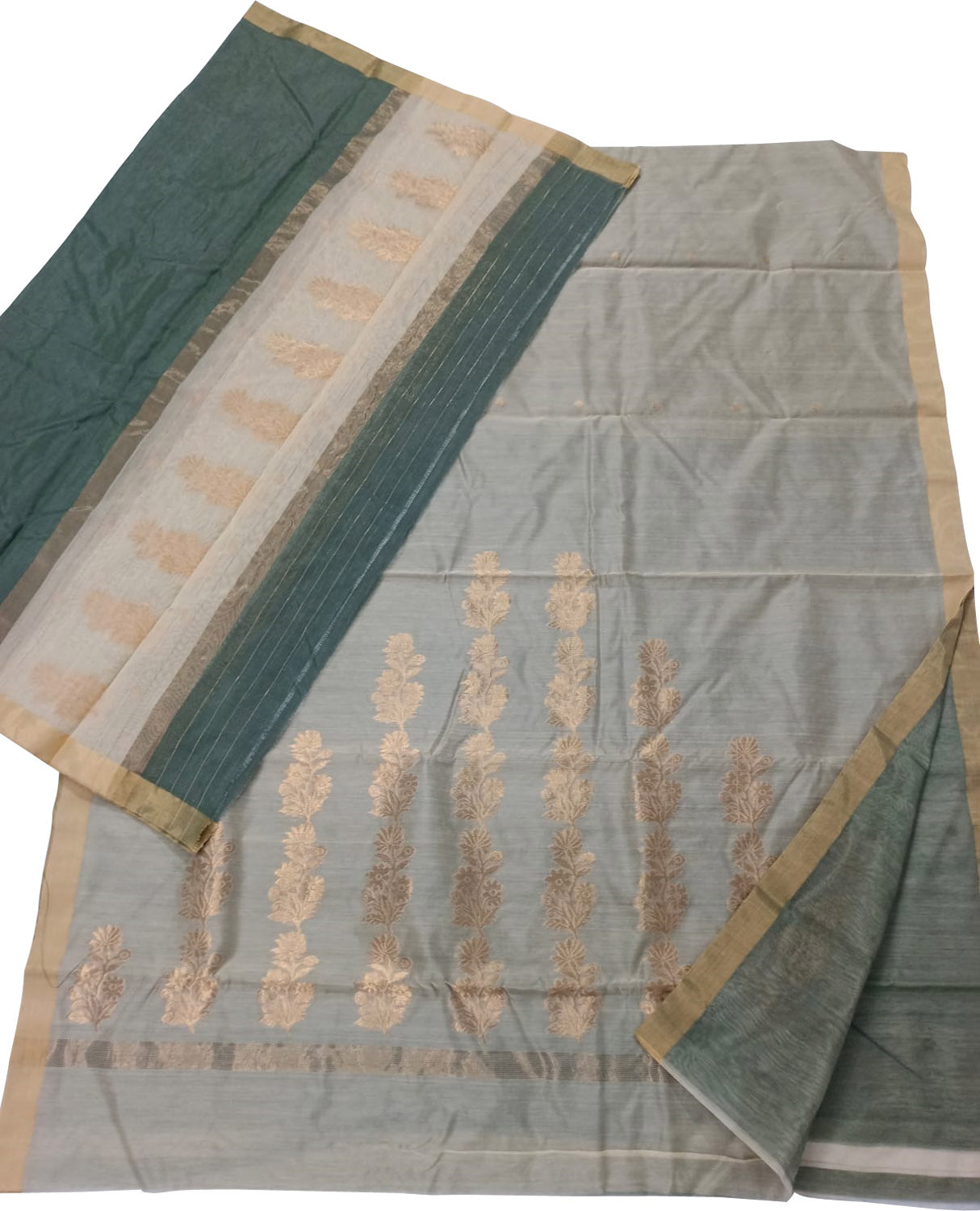 Grey Chanderi Handloom Silk Cotton 3 Piece Suit Set - Luxurion World