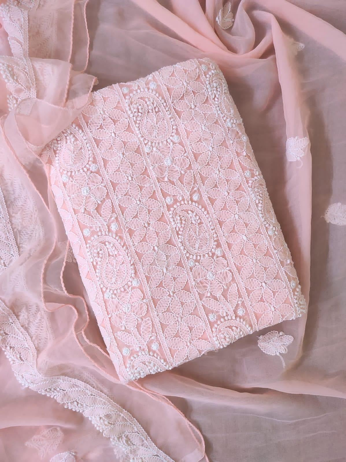 Stunning Pink Chikankari Georgette Suit Set with Hand Embroidery - Luxurion World
