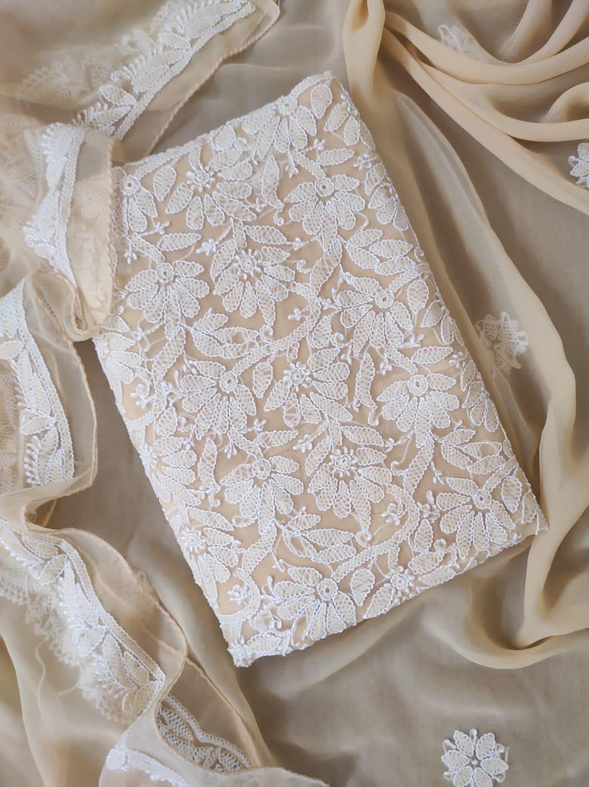 Stunning Pastel Chikankari Georgette Suit Set - Hand Embroidered and Unstitched - Luxurion World